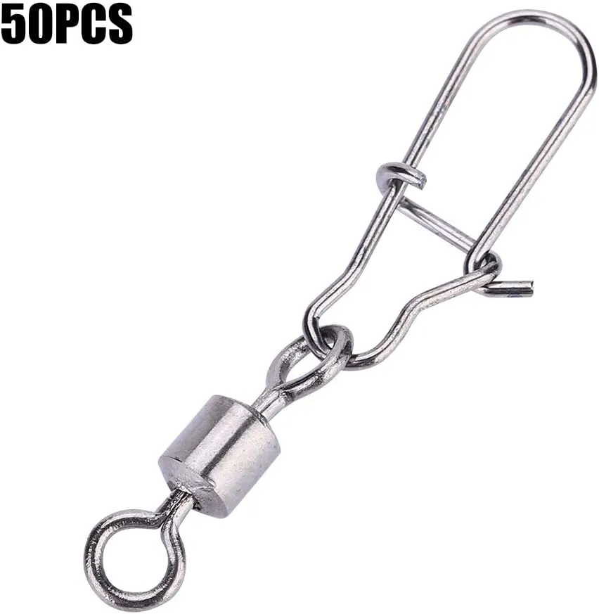 Alomejor Giratorio de Pesca 50PCS 2# 4# 5# 6# 8# Acero Inoxidable Conector Giratorio de Pesca con diseño de Bloqueo rápido Abier
