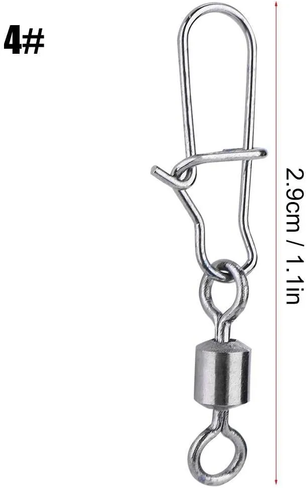 Alomejor Giratorio de Pesca 50PCS 2# 4# 5# 6# 8# Acero Inoxidable Conector Giratorio de Pesca con diseño de Bloqueo rápido Abier