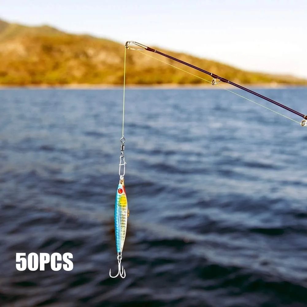 Alomejor Giratorio de Pesca 50PCS 2# 4# 5# 6# 8# Acero Inoxidable Conector Giratorio de Pesca con diseño de Bloqueo rápido Abier