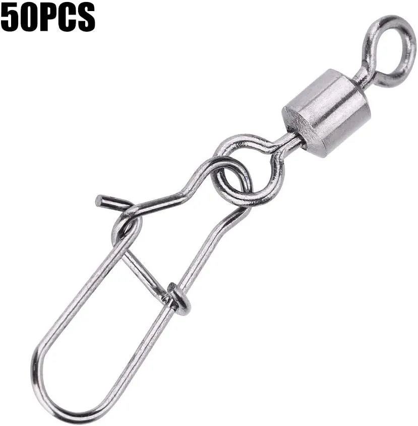 Alomejor Giratorio de Pesca 50PCS 2# 4# 5# 6# 8# Acero Inoxidable Conector Giratorio de Pesca con diseño de Bloqueo rápido Abier