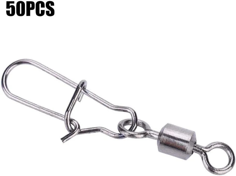 Alomejor Giratorio de Pesca 50PCS 2# 4# 5# 6# 8# Acero Inoxidable Conector Giratorio de Pesca con diseño de Bloqueo rápido Abier