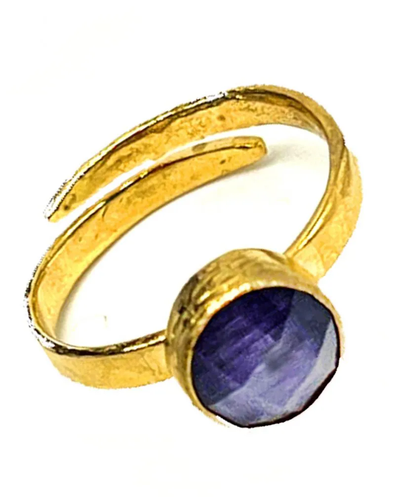 ANILLO FINO AJUSTABLE MORADO DORADO BAÑADO EN ORO