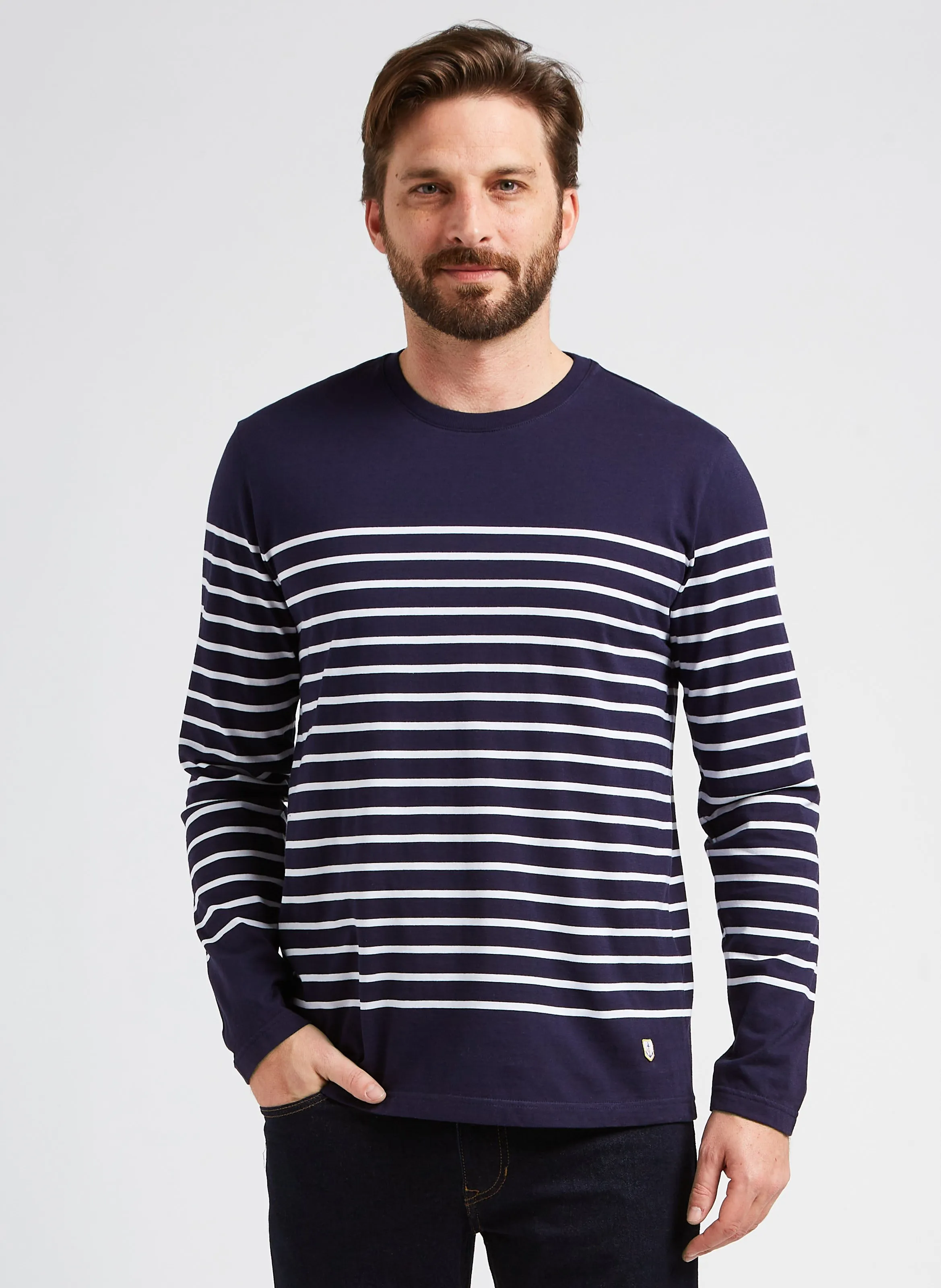 ARMOR LUX Camiseta marinera slim fit de punto ligero de algodón con cuello redondo en azul