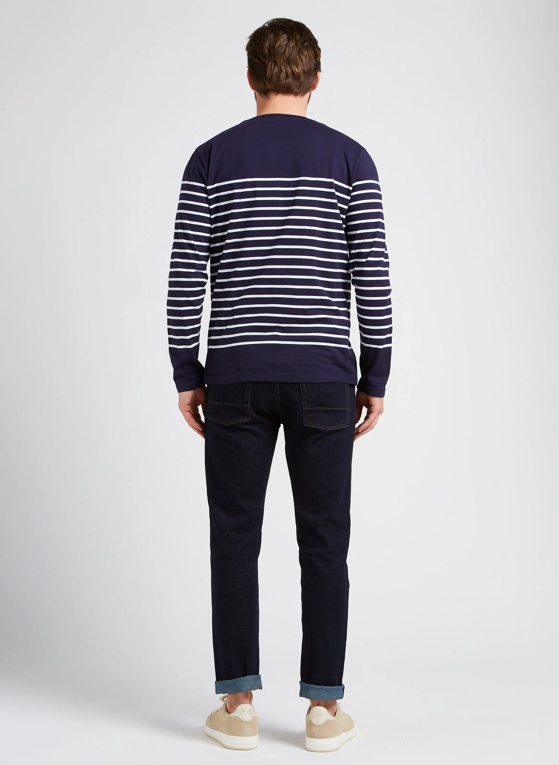 ARMOR LUX Camiseta marinera slim fit de punto ligero de algodón con cuello redondo en azul