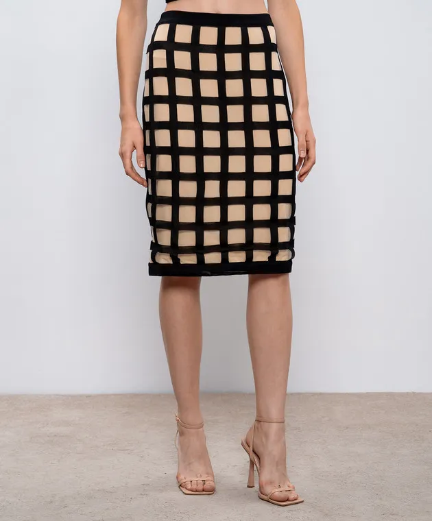 Balmain Beige plaid skirt