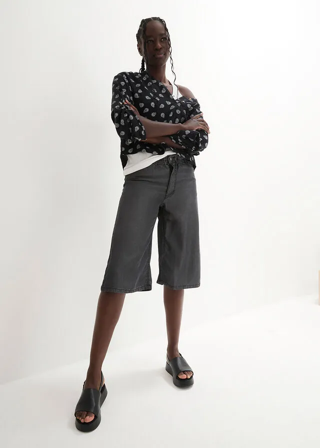 Bermuda vaquera de talle alto y pernera ancha de tejido TENCEL™ Lyocell denim negro