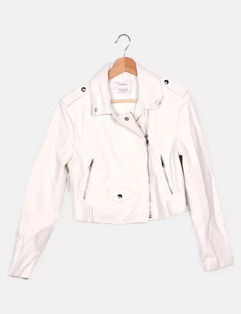 Bershka Chaqueta biker blanca polipilel