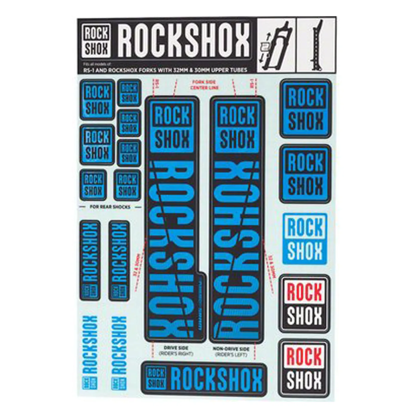 Calcomania para Suspension ROCK SHOX 30/32 RS1 AZUL 11.4318.003.502