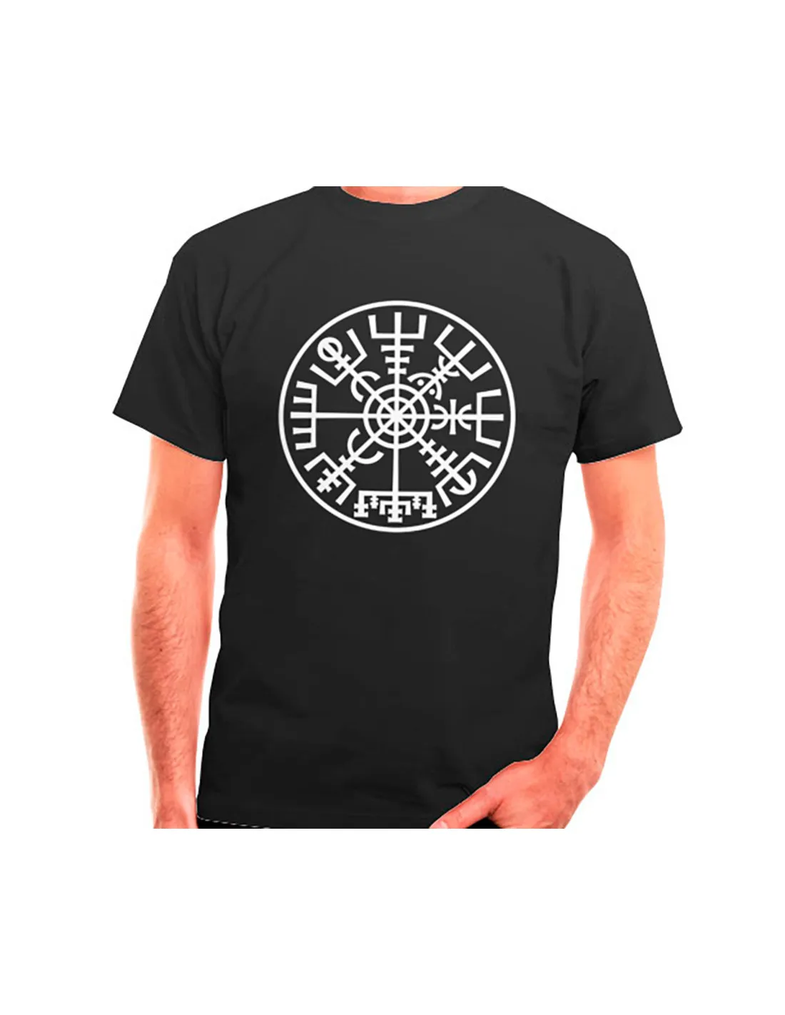 Camiseta Vikingos Vegvísir negra, manga corta