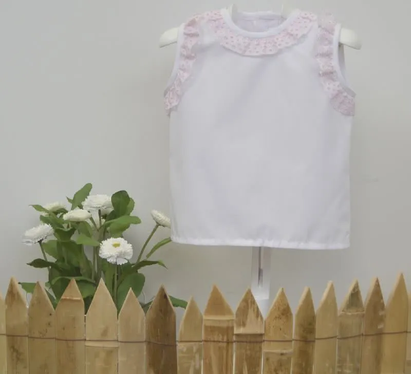 Camisita sin mangas unisex. Blanca o Blanca con rosa