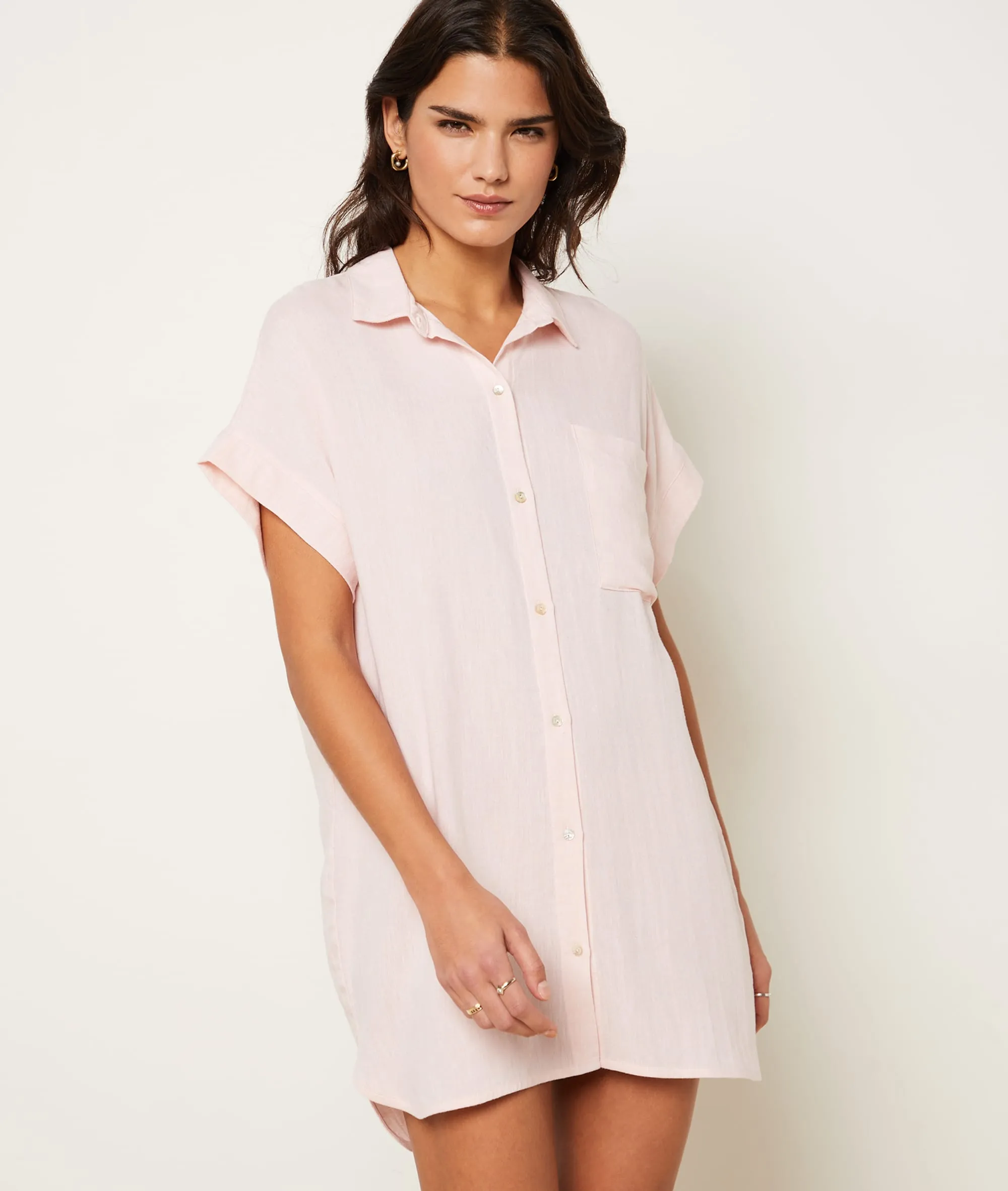 CAMISóN CORTO DE LINO MEZCLADO JUSTINE ROSE  ETAM