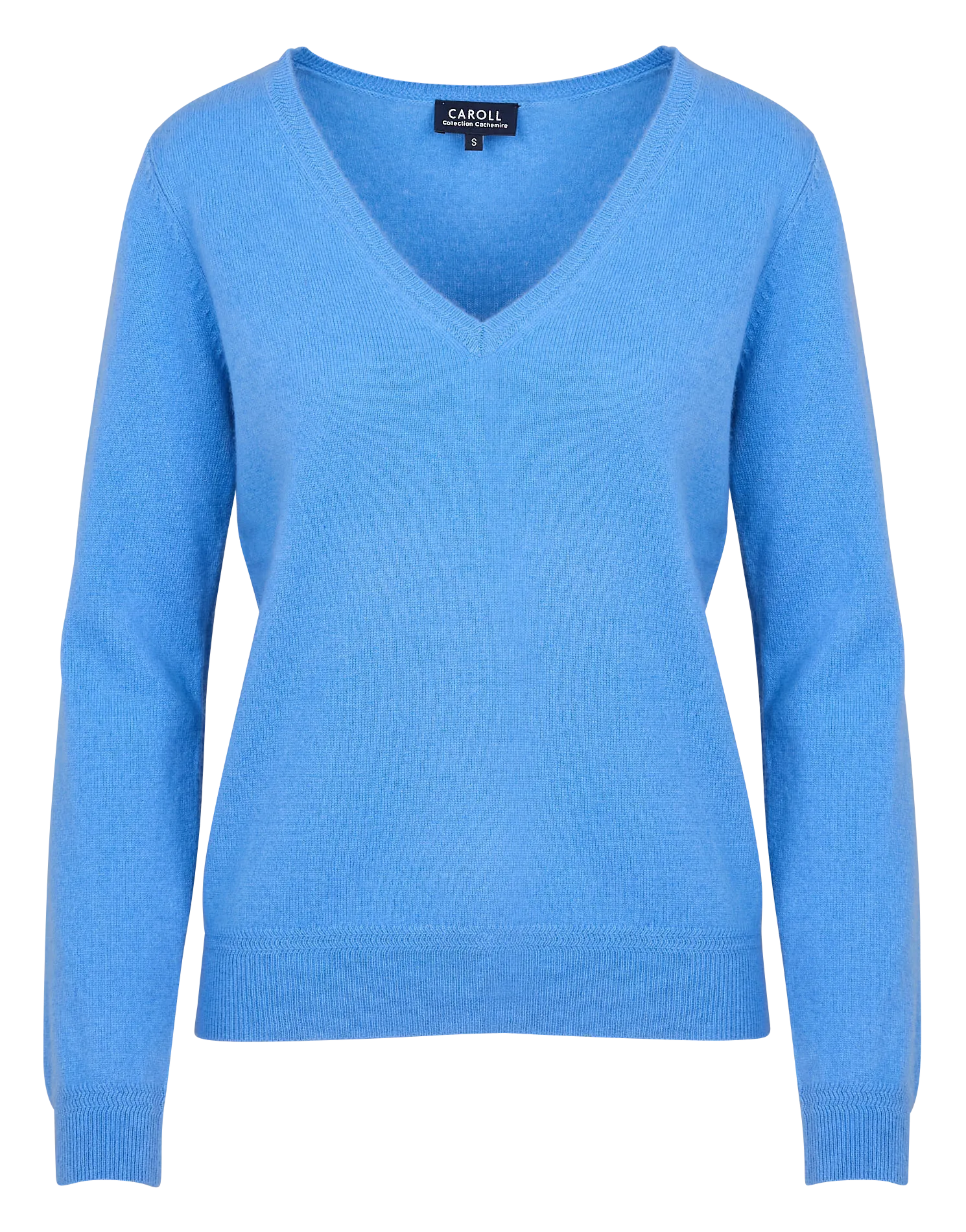 CAROLL MARIANNE2  JERSEY AJUSTADO CON CUELLO EN V DE CACHEMIRA EN AZUL