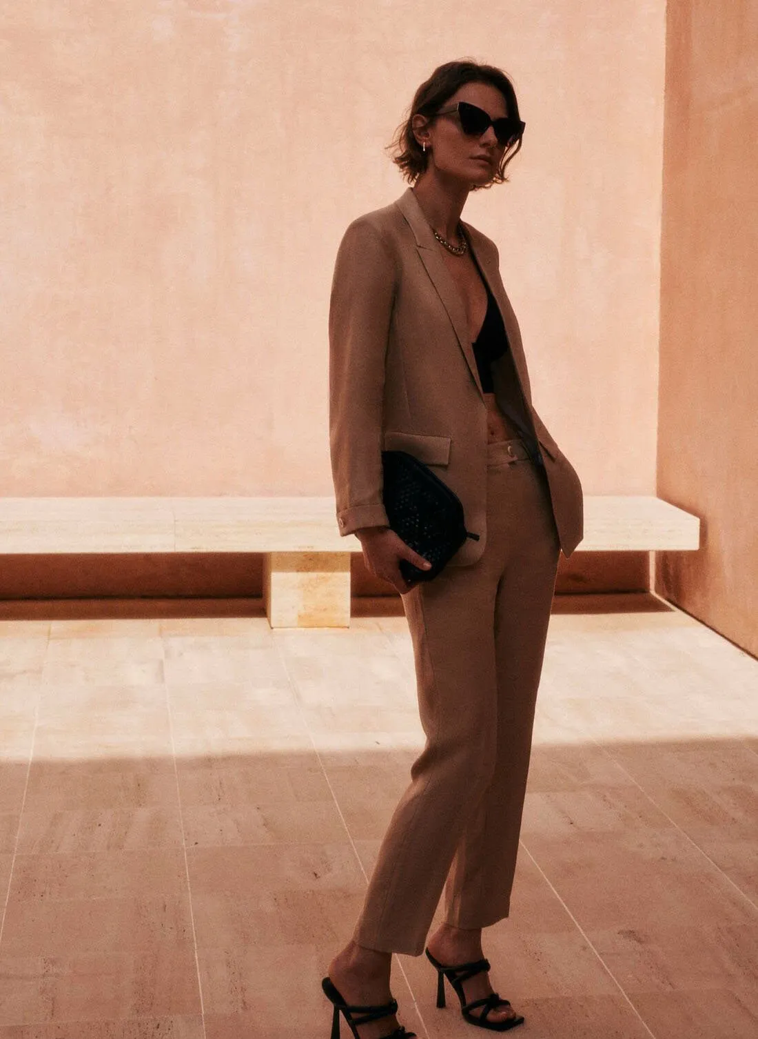 CAROLL RANDY  PANTALóN ANCHO DE LINO EN BEIGE