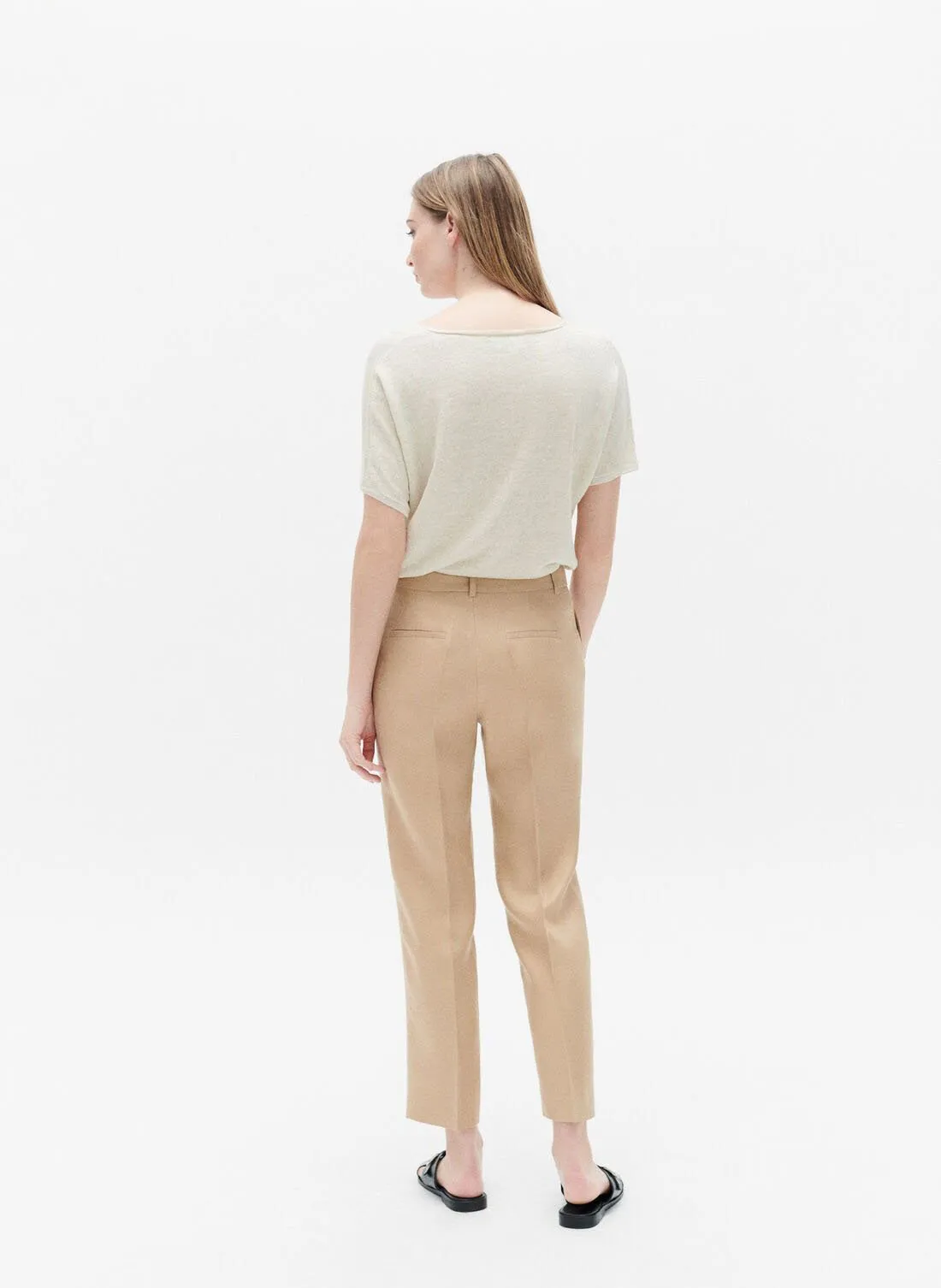 CAROLL RANDY  PANTALóN ANCHO DE LINO EN BEIGE