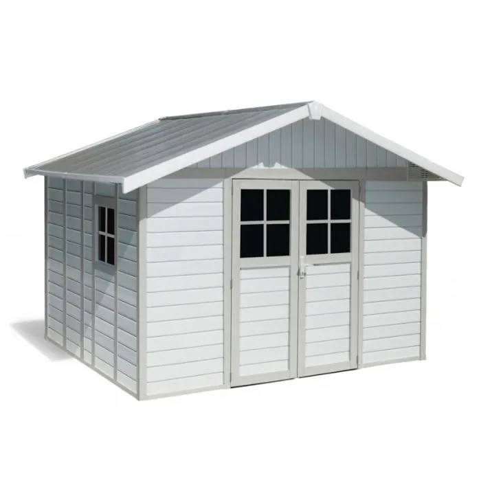 Caseta de jardín 11 m2 Blanco/Gris/Verde Déco Grosfillex