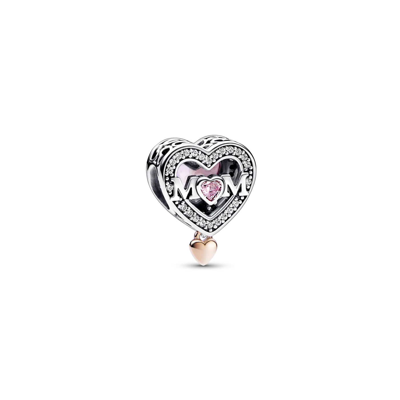 Charm Pandora plata de ley y rosa Mamá & Corazón 782653C01