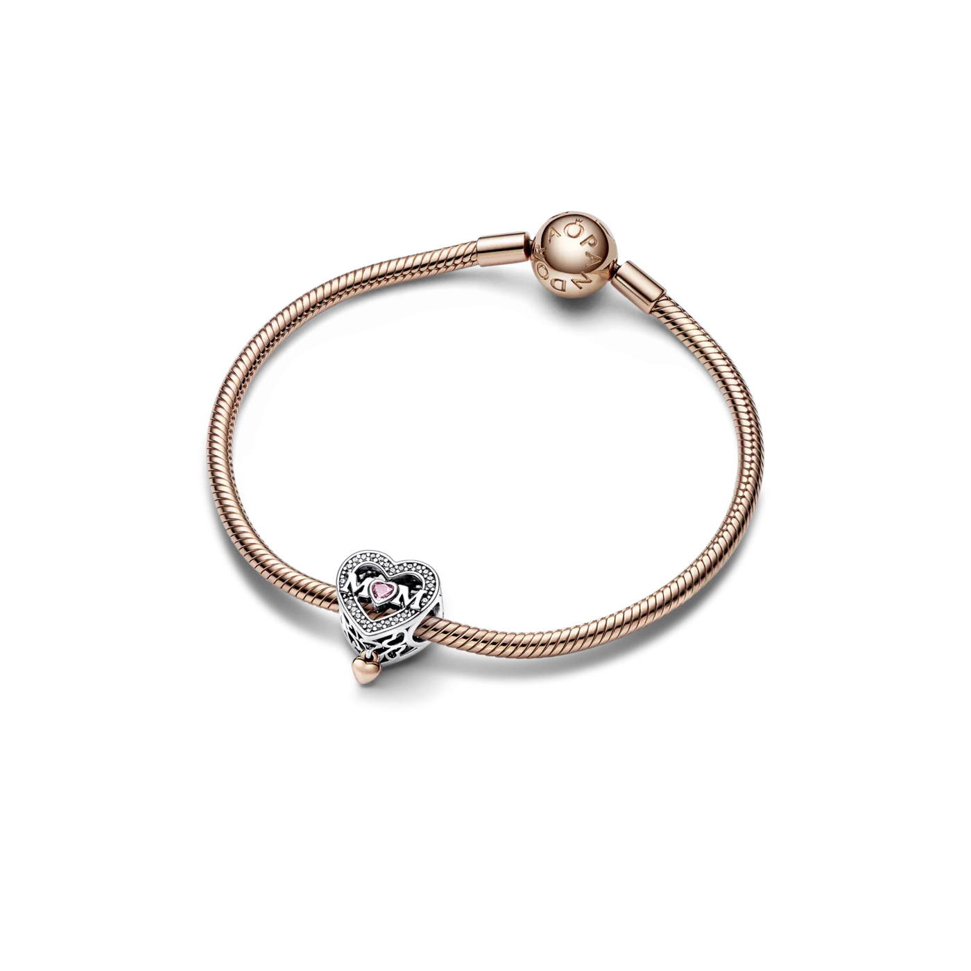 Charm Pandora plata de ley y rosa Mamá & Corazón 782653C01
