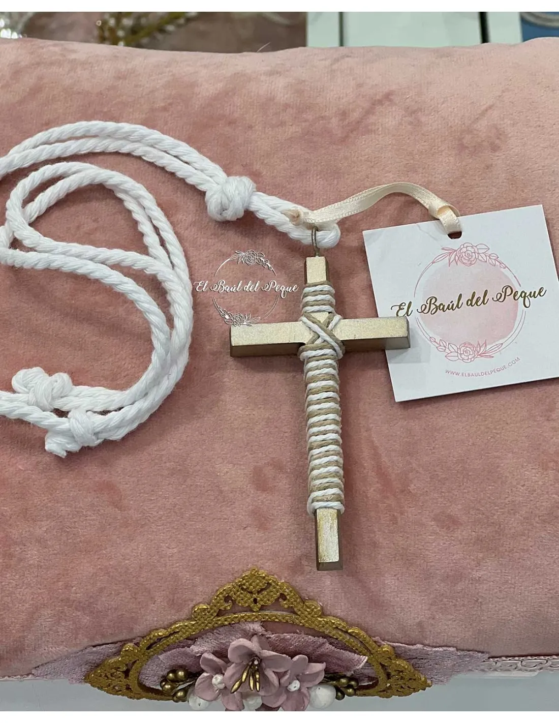 Cruz Comunión Blanca y Oro