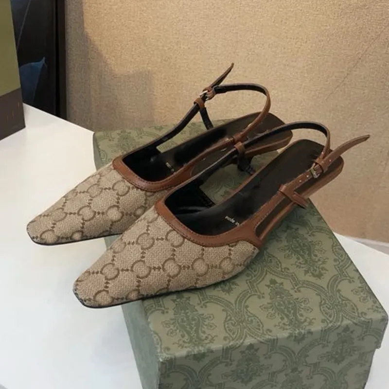 Diseñador tacones bajos slingback bomba mujeres zapatos de vestir de lujo sandalias de calidad superior malla de damas con crist