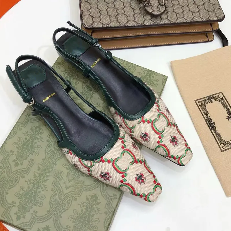 Diseñador tacones bajos slingback bomba mujeres zapatos de vestir de lujo sandalias de calidad superior malla de damas con crist