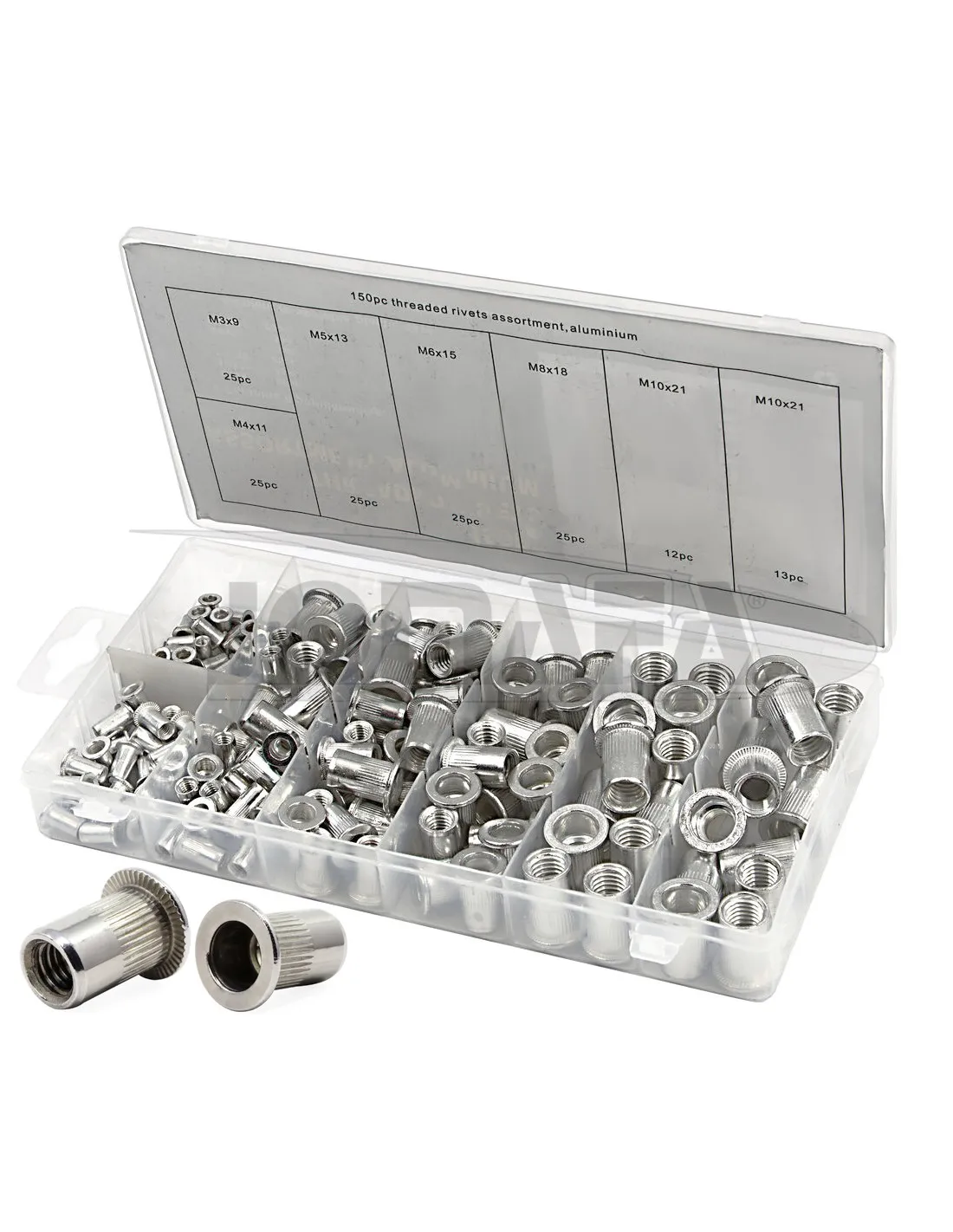 Estuche de remaches de tuerca de aluminio, 150 piezas M3 M4 M5 M6 M8 M10