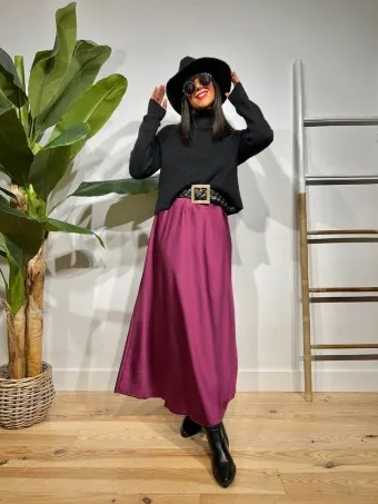 Falda Satinada SWANZEY Berenjena