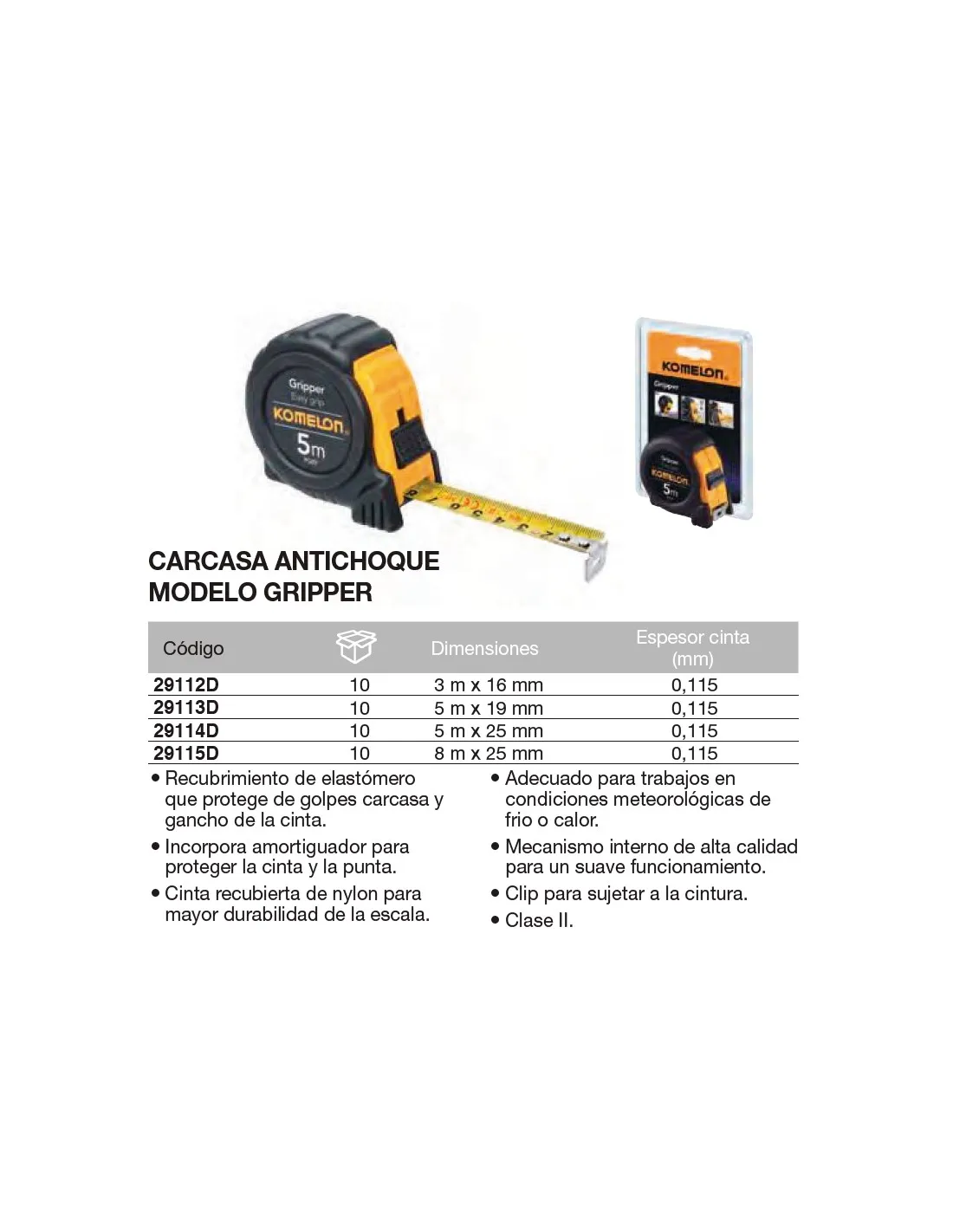Flexómetro Carcasa antichoque mod. "Gripper"  5m x 19mm