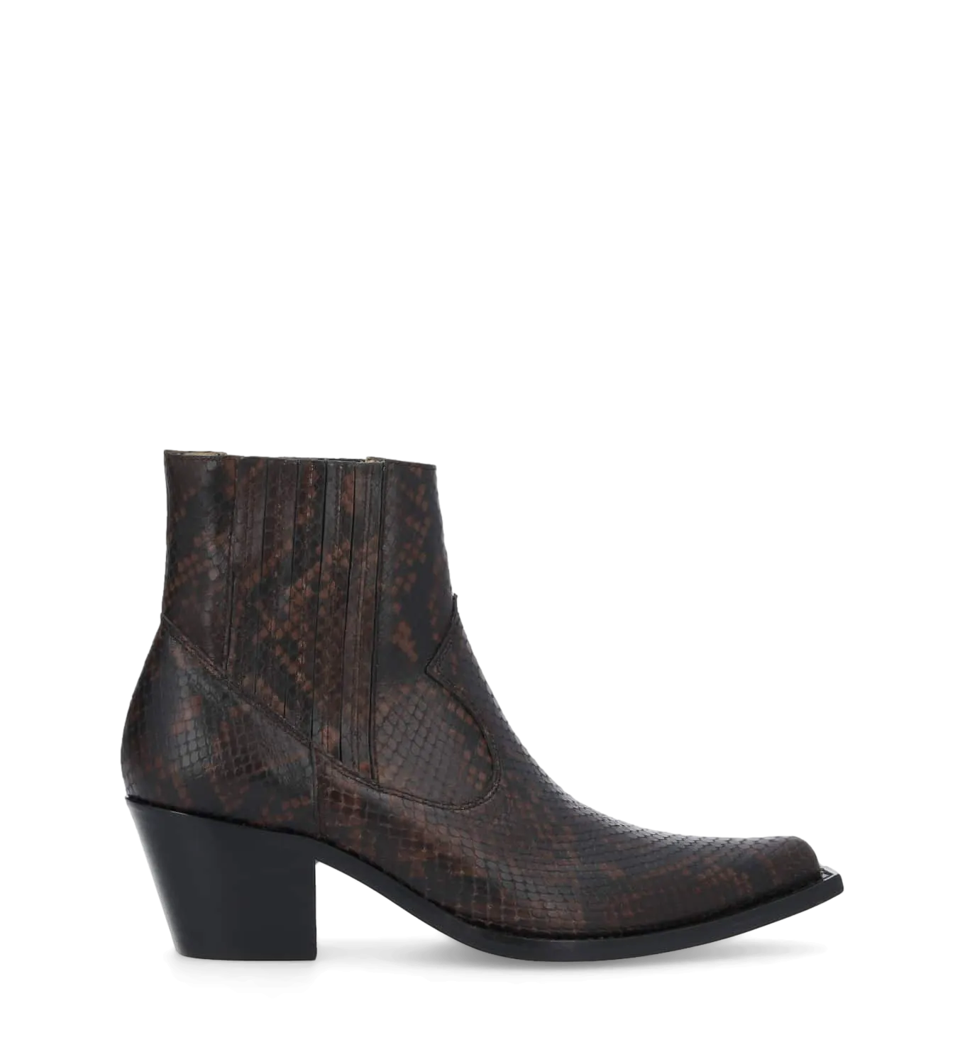 FREE LANCE SIBELLE 50  BOTíN WESTERN CHELSEA DE CUERO ESTAMPADO DE SERPIENTE EN MARRON