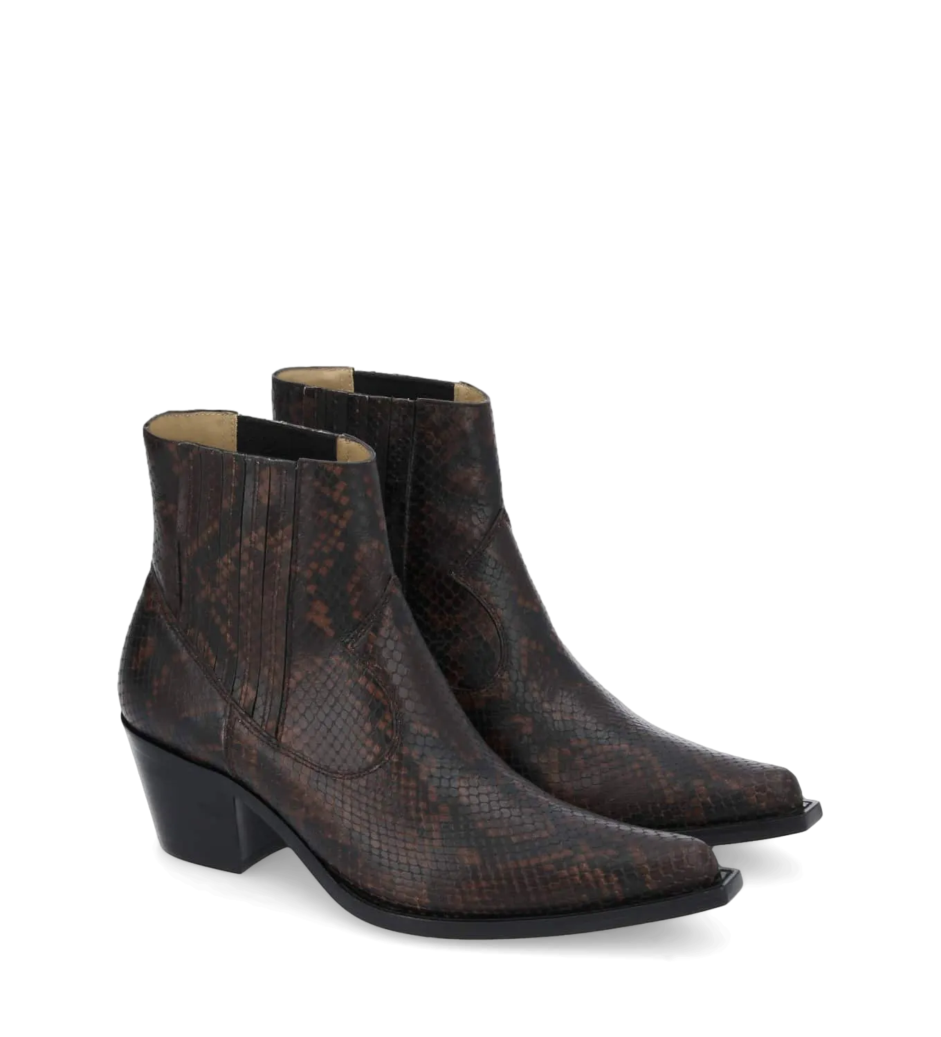 FREE LANCE SIBELLE 50  BOTíN WESTERN CHELSEA DE CUERO ESTAMPADO DE SERPIENTE EN MARRON