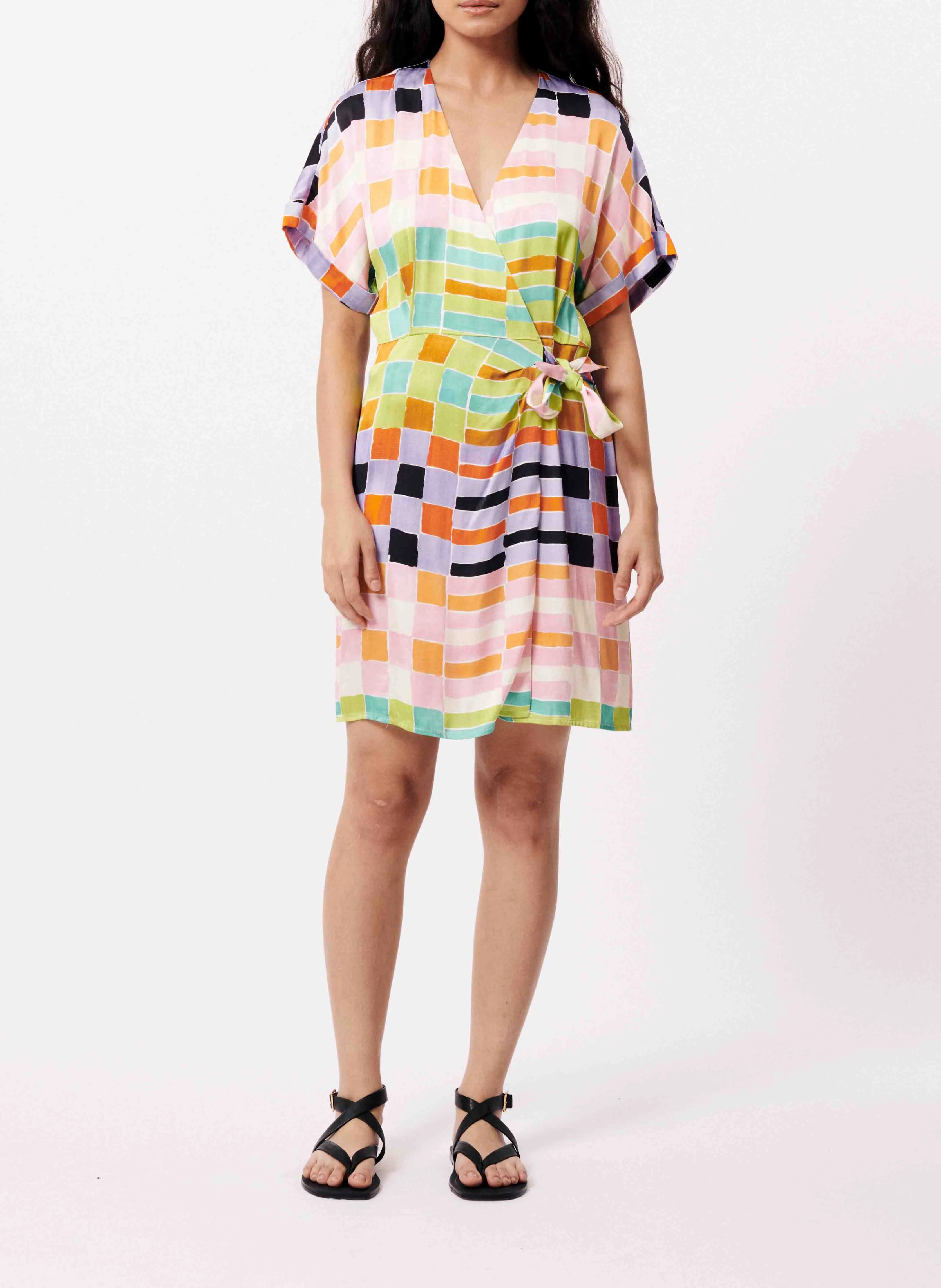 FRNCH LOIS  VESTIDO CORTO CRUZADO ESTAMPADO EN MULTICOLOR