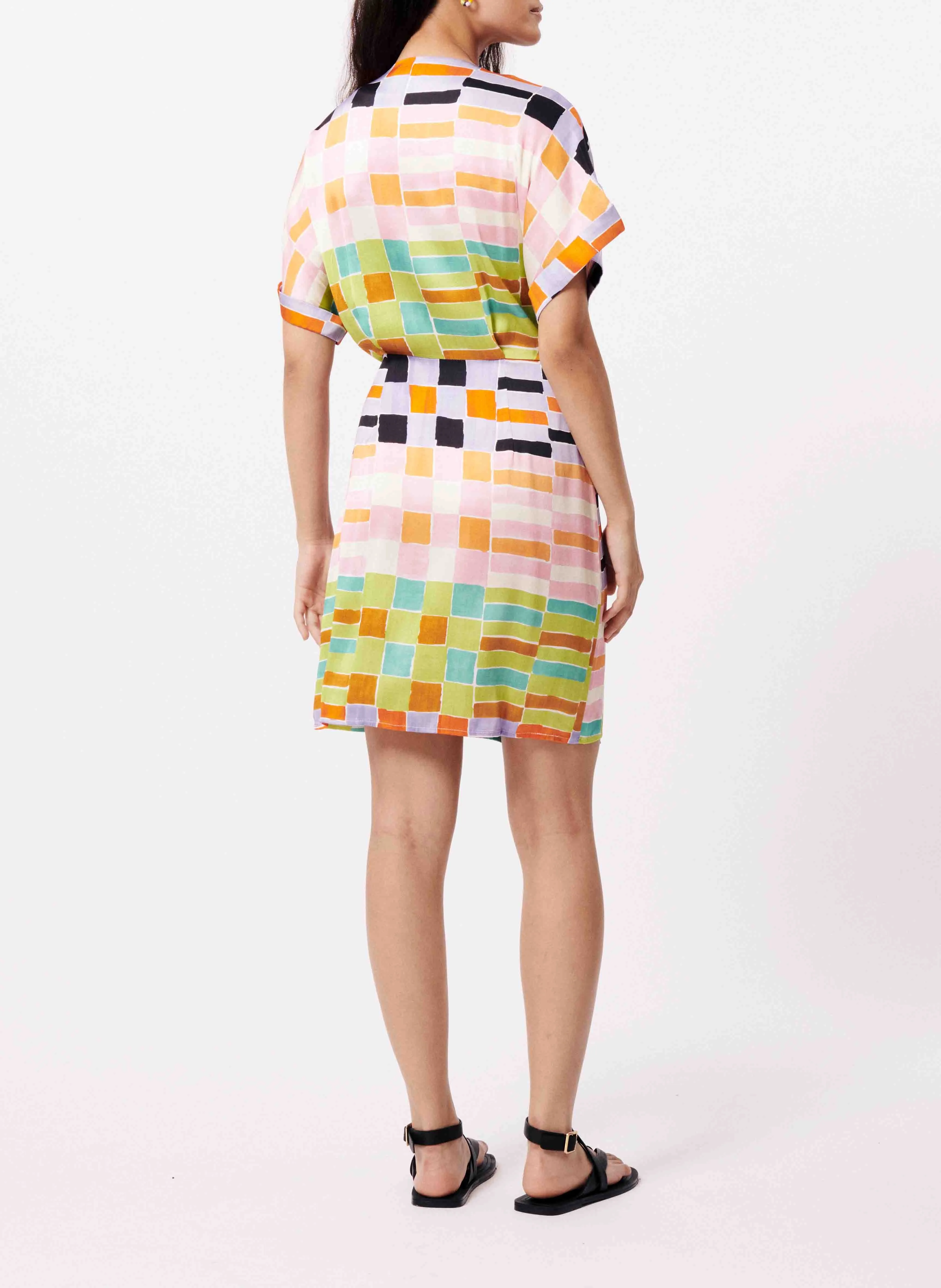 FRNCH LOIS  VESTIDO CORTO CRUZADO ESTAMPADO EN MULTICOLOR