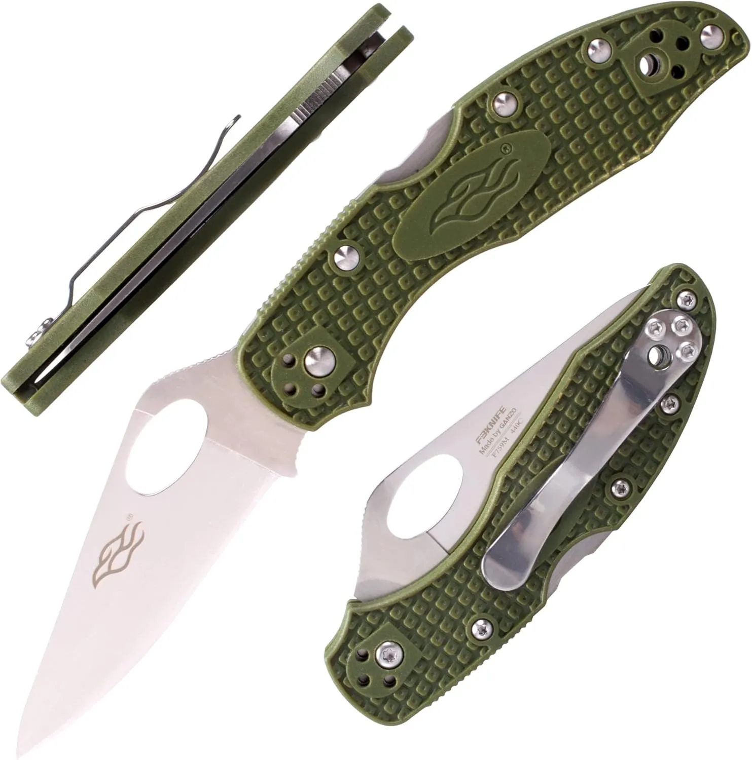 GANZO FIREBIRD F759MGR CUCHILLO PLEGABLE DE BOLSILLO HOJA DE ACERO 440C 75 MM MANGO ANTIDESLIZANTE CON CLIP CAMPING CAZA PESCA 