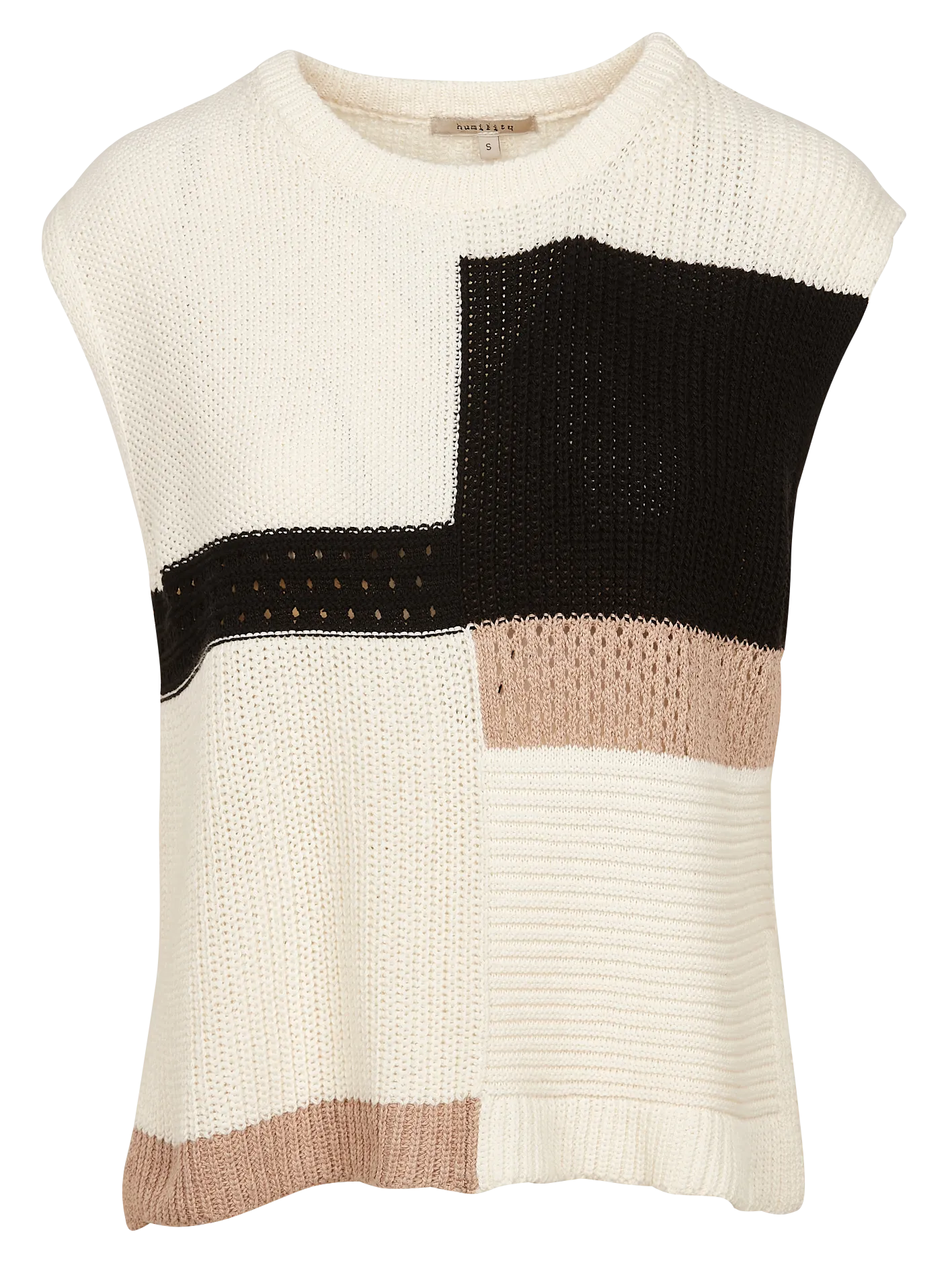 Jersey recto de mezcla de algodón reciclado con cuello redondo en negro