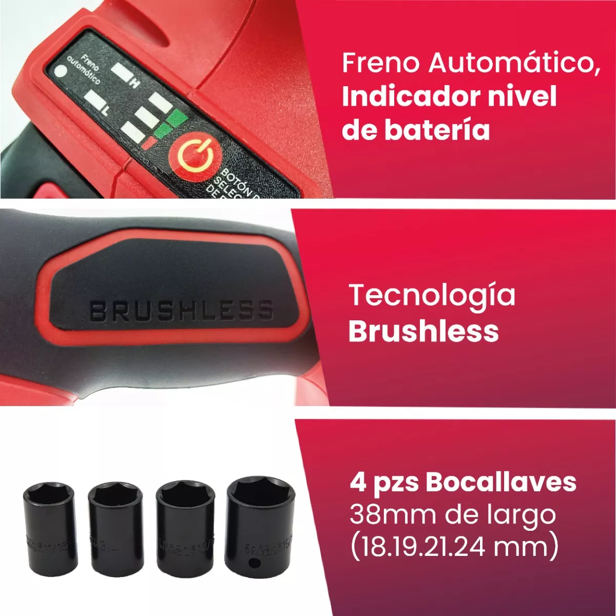 Llave De Impacto Brushless 20v 1/2 PuLG Pektra Inalambrica