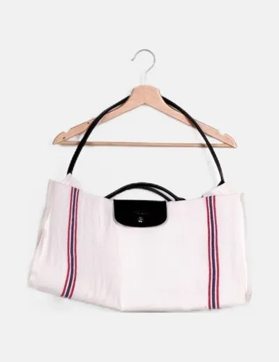Longchamp Maxi bolso blanco lona rayas