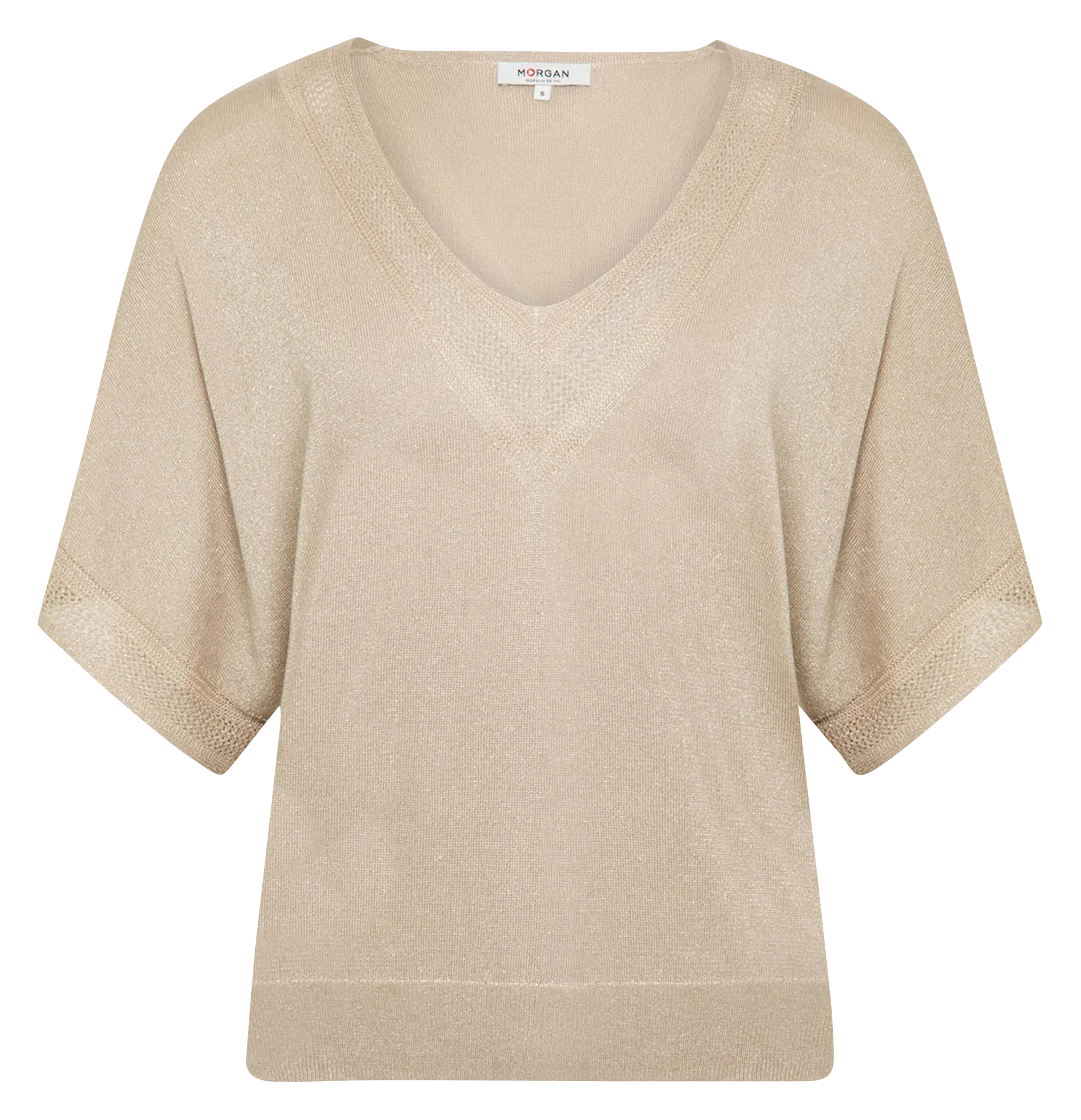 MCHRIS  JERSEY RECTO CON CUELLO DE PICO Y DETALLE METALIZADO EN BEIGE