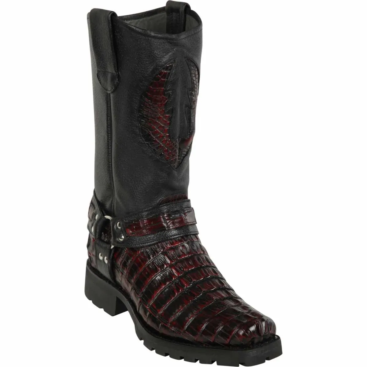 MEN'S LOS ALTOS CAIMAN TAIL SKIN BIKER BOOTS  BLACK CHERRY 55T0118