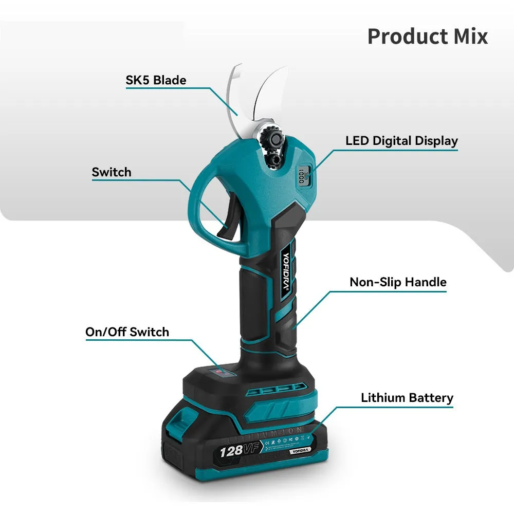 NewBeny 30mm Brushless Cordless Pruning Shears Extra Blade with Battery and Charger