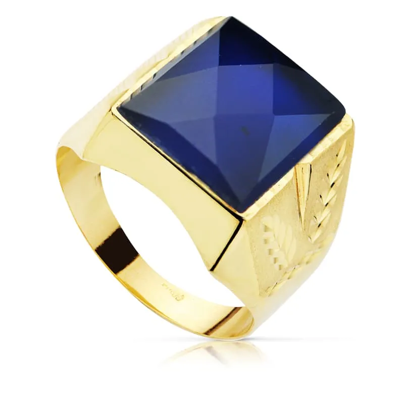 Oro 9k Sello piedra azul