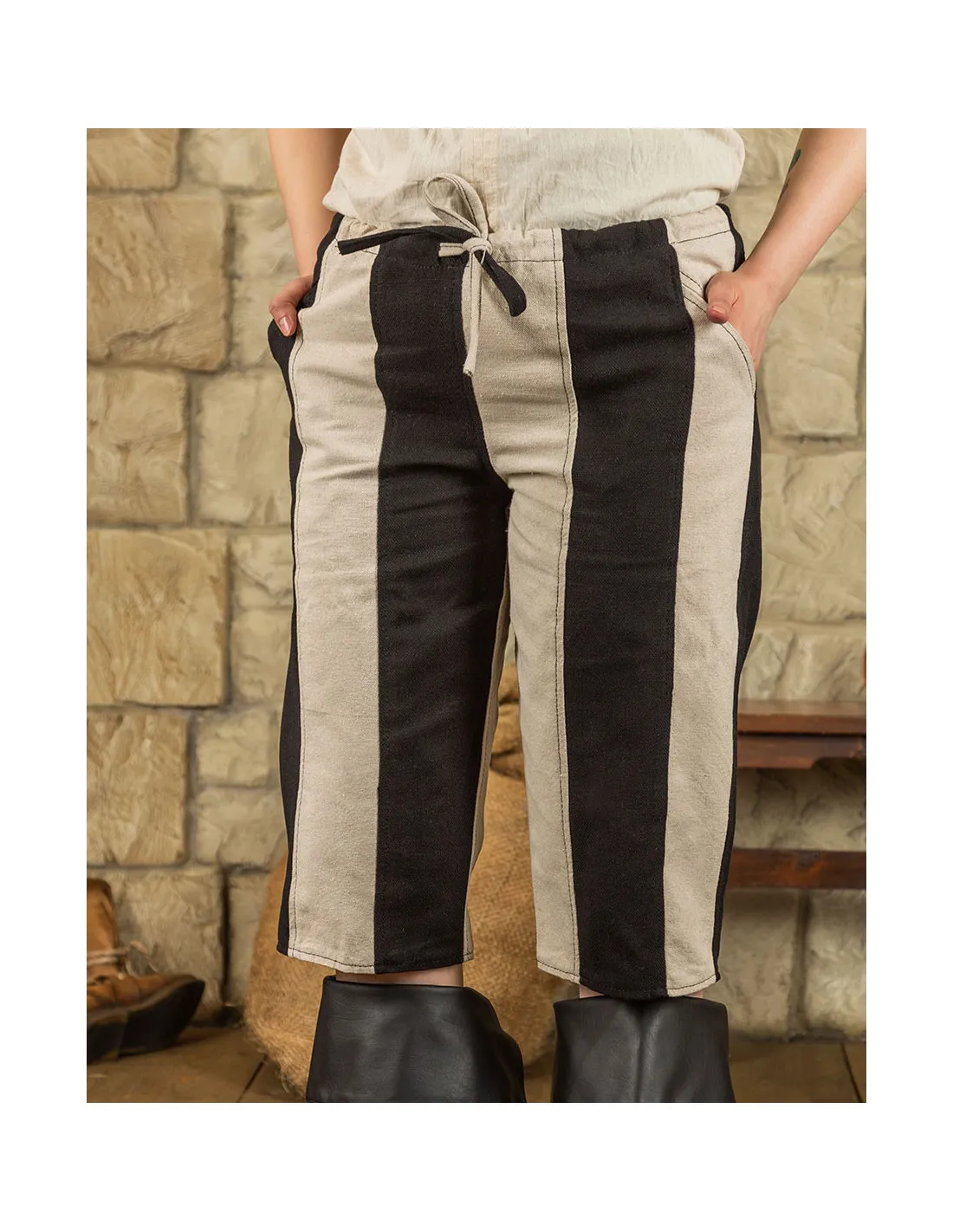 PANTALONES PIRATA EN ALGODóN MODELO JACK, NEGROCREMA