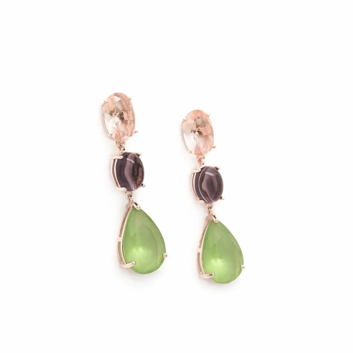 Pendientes largos de piedras de colores óvalo  perilla y cabouchon