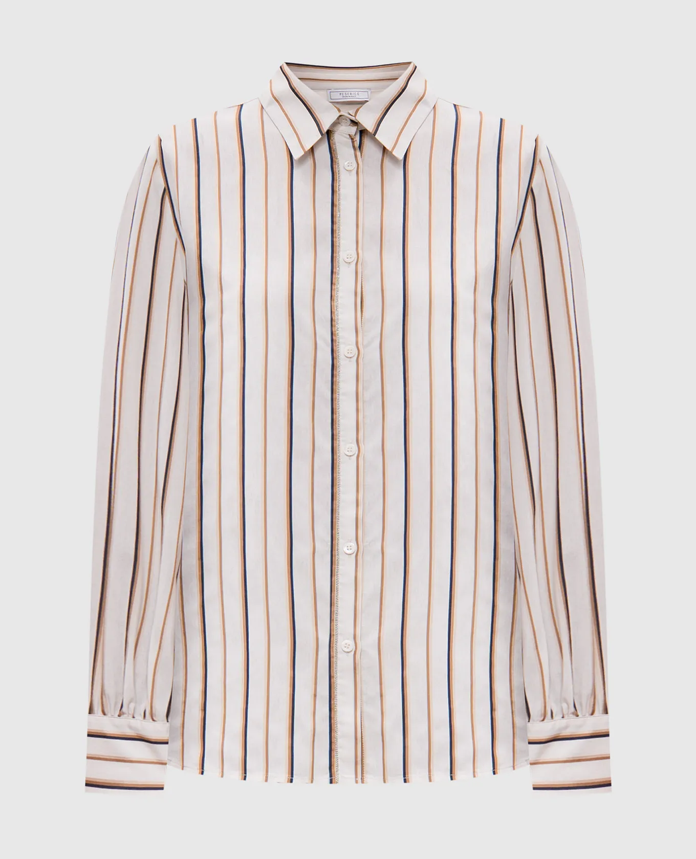 Peserico Beige striped silk blouse with monil chain