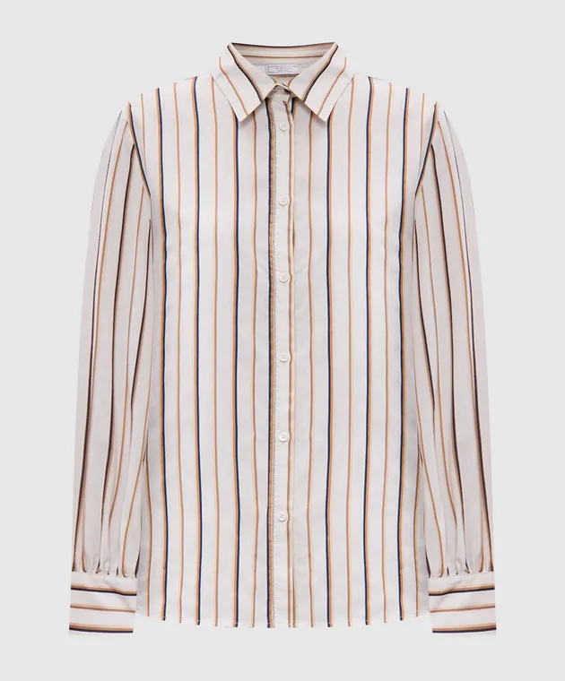 Peserico Beige striped silk blouse with monil chain