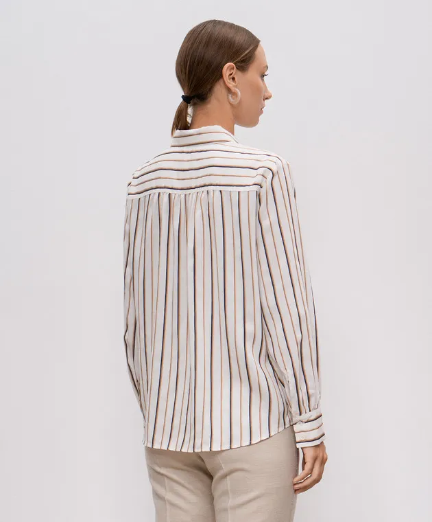Peserico Beige striped silk blouse with monil chain