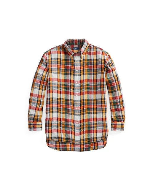 Polo Ralph Lauren Camisa de mujer de lino con estampado de cuadros