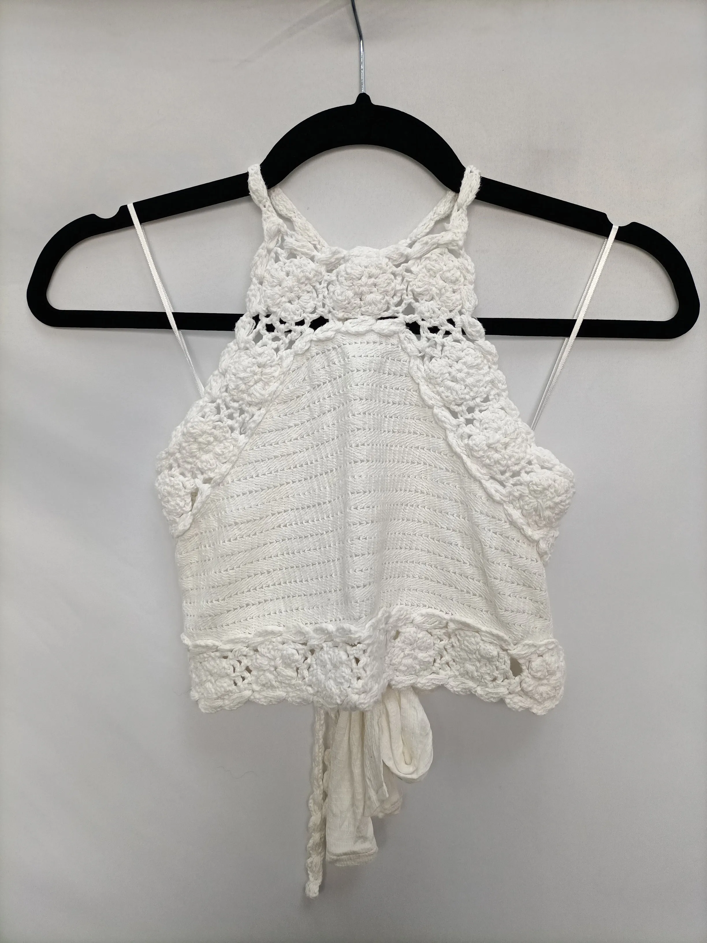 PULL&BEAR. Top blanco croché T.m