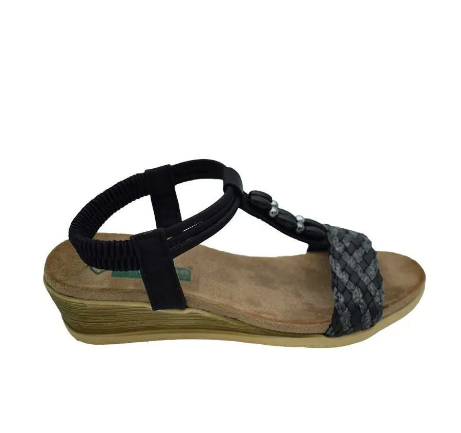 SANDALIA AMARPIES ABZ21300 CONFORT TRENZADO GOMA ELÁSTICA ZAPATO DE MUJER PUNTERA ABIERTA NEGRO 27063
