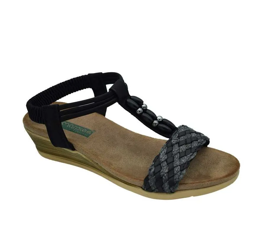 SANDALIA AMARPIES ABZ21300 CONFORT TRENZADO GOMA ELÁSTICA ZAPATO DE MUJER PUNTERA ABIERTA NEGRO 27063