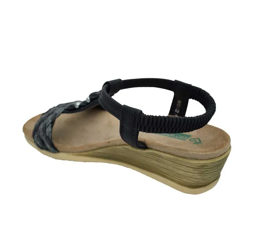 SANDALIA AMARPIES ABZ21300 CONFORT TRENZADO GOMA ELÁSTICA ZAPATO DE MUJER PUNTERA ABIERTA NEGRO 27063