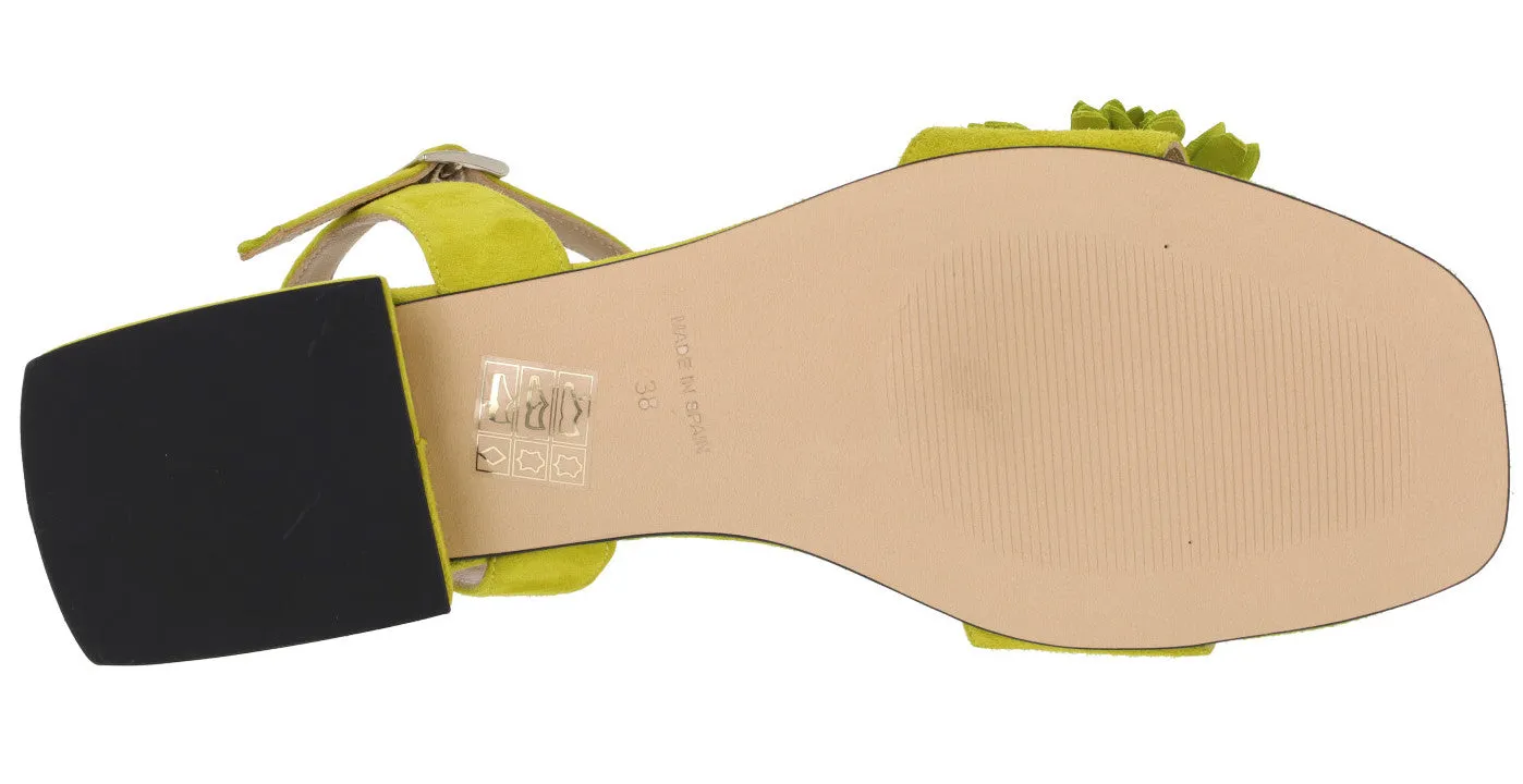 Sandalias de ante con adorno de flor para mujer